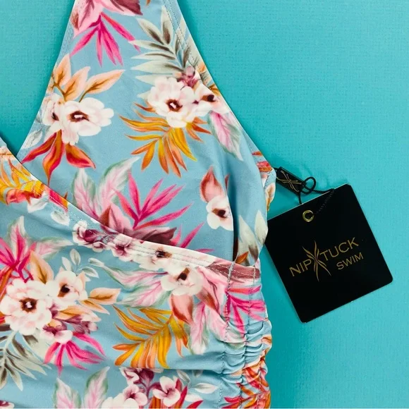 Nip Tuck Swim MultiCup Bra 1 Piece Bathing Suite Blue Floral Size 6 - Picture 3 of 3